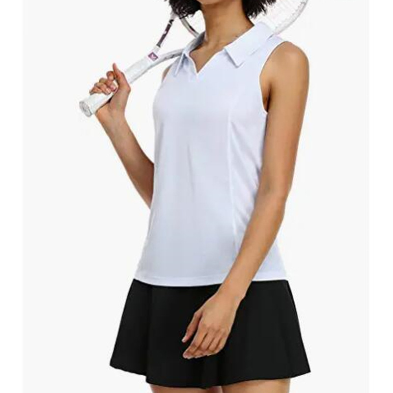 Women's Sleeveless Polo Golf Shirt Quick Dry 50 UV Protection V-Neck Led Light Tennis Vest Badminton Suit