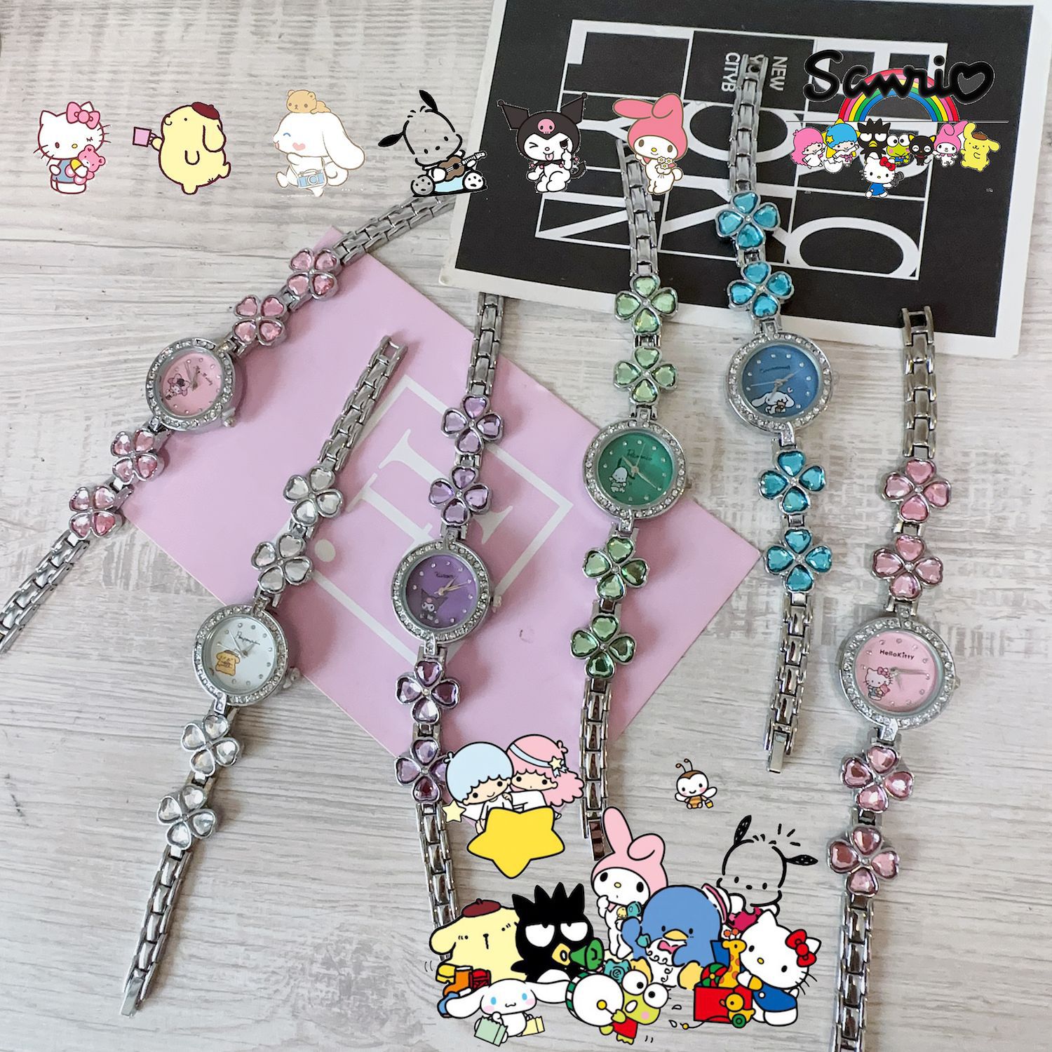 New Sanrio coolomi Yugui dog Pacha dog Diamond-embedded cute high-end bracelet watch