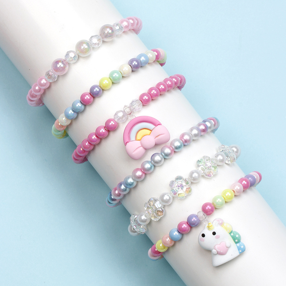 Cute Rainbow Unicorn Resin Beaded No Inlaid Bracelets