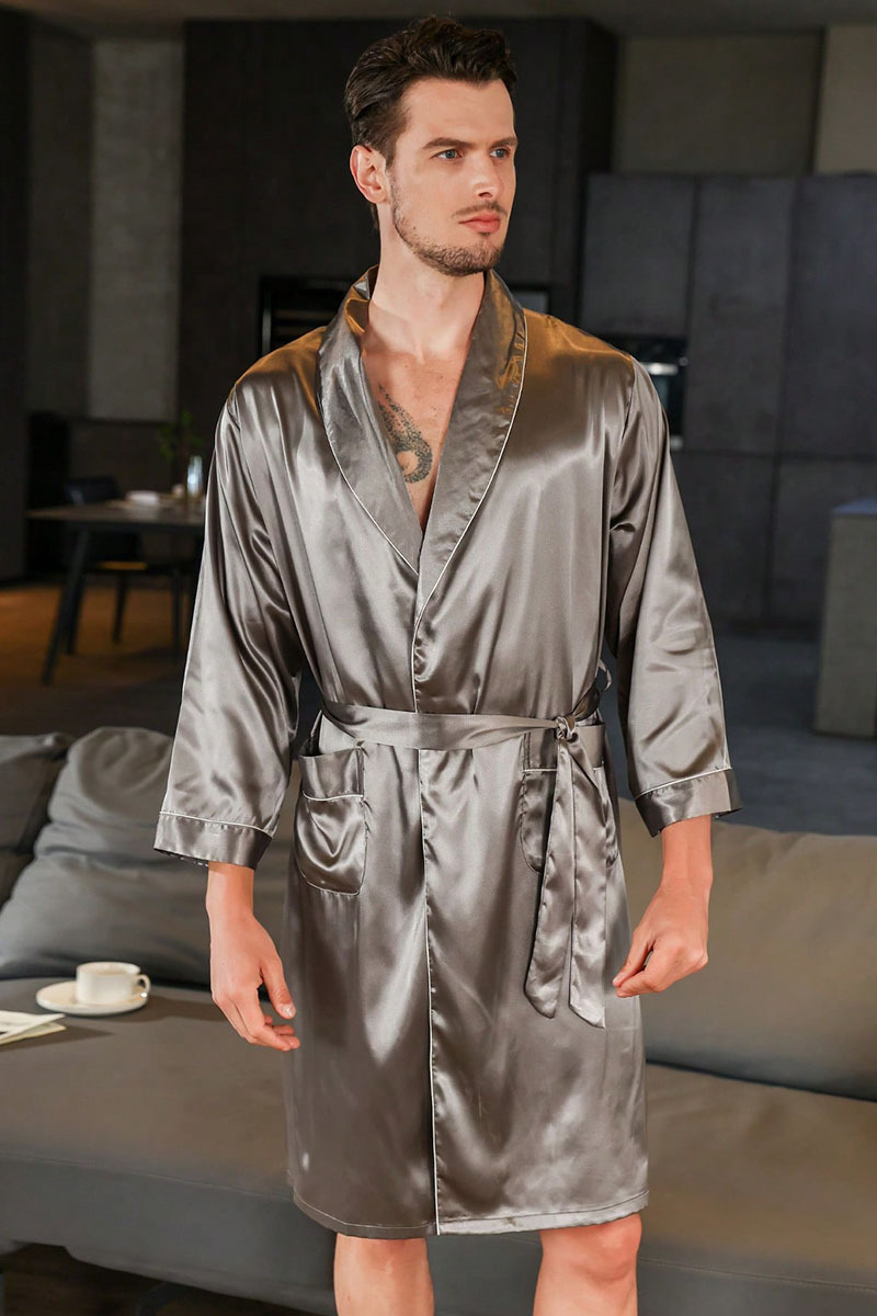 men's summer silk bathrobe pajamas men's summer thin ice silk pajamas plus size bathrobe home clothes_voghion.com