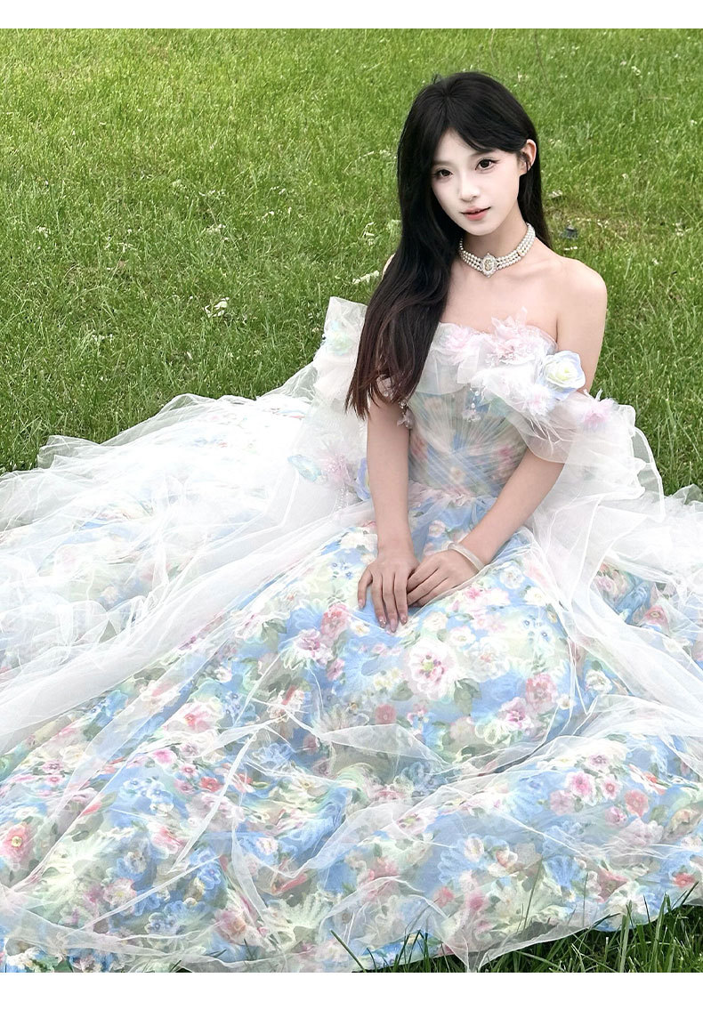 Elegant French Blue Evening Gown For Vocal Performance & Debutante Ball - Princess Style Dress With Full Skirt_ecoleips.com