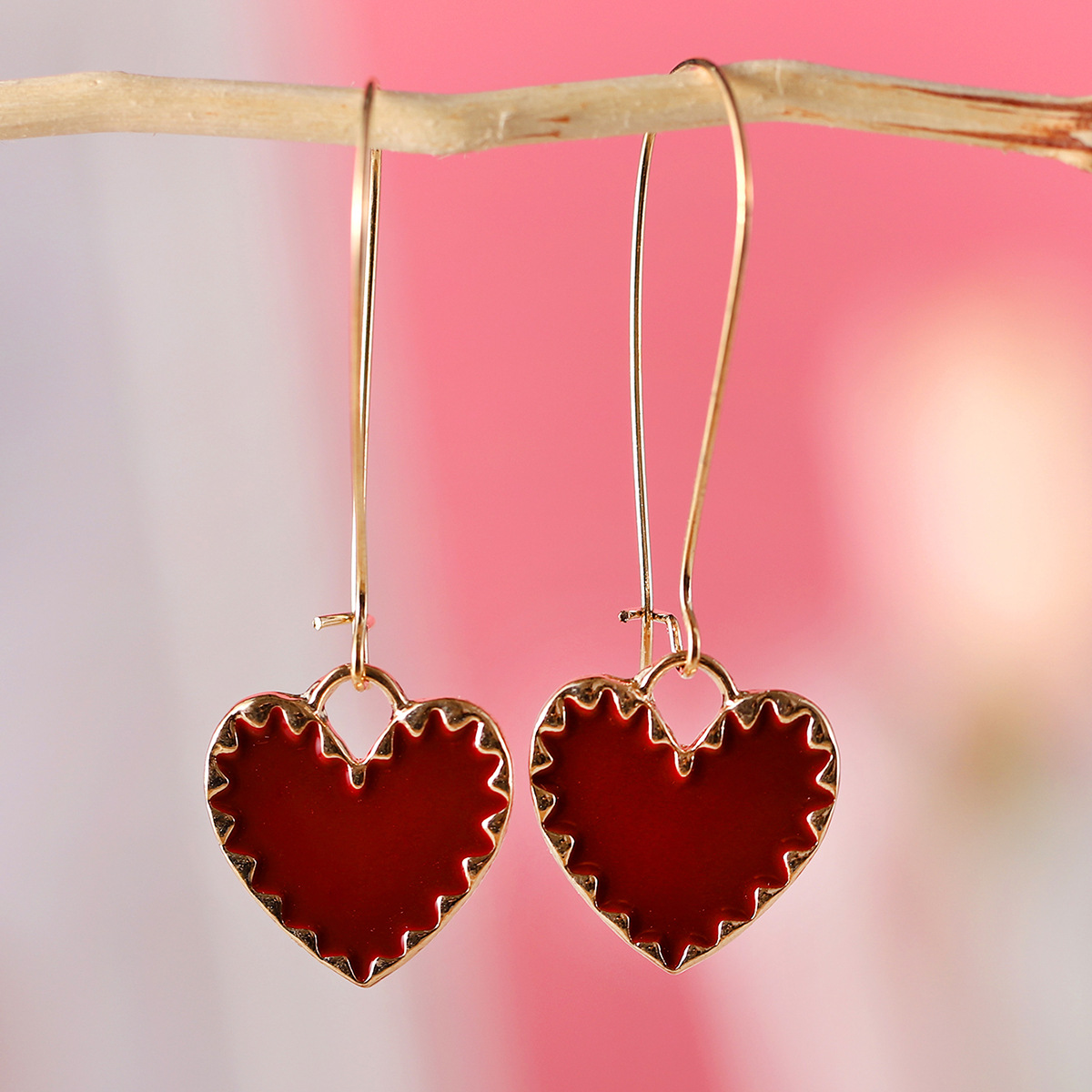brand retro cute small design elegant red earrings heart shaped