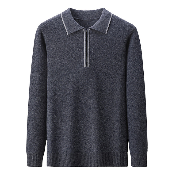 Suéter de punto de otoño de hombre nuevo cuello de lana de mediana edad manga larga semi-cremallera chaqueta de otoño de hombre camiseta de base