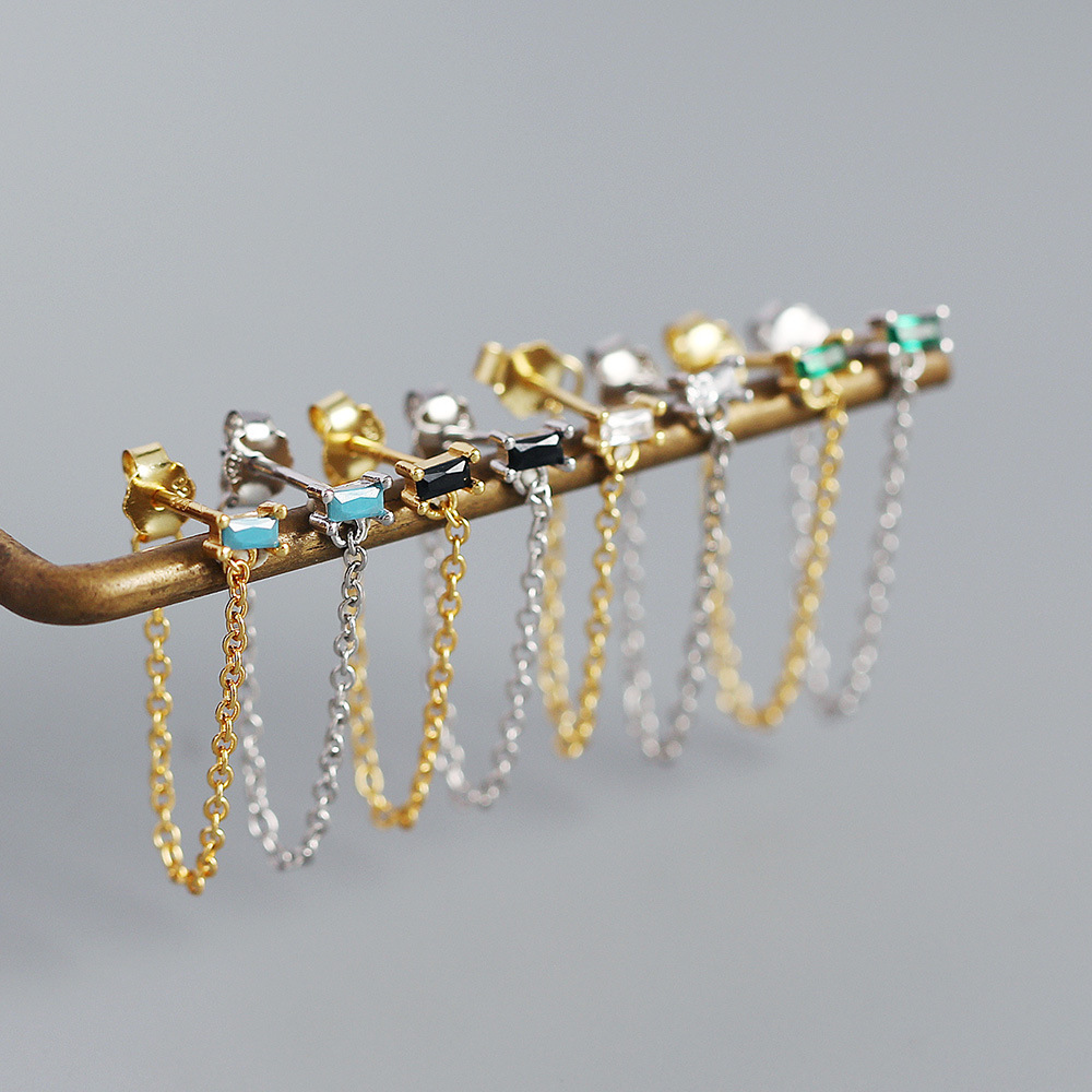 Fashion stacked tassel s925 silver zircon chain earrings female