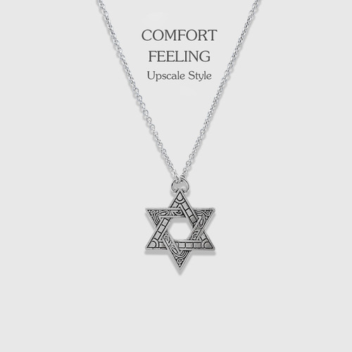 Silver Retro Six-Pointed Star Hip-Hop Necklace Pendant, Sweater Chain Accessory—Simple, Cool, and Trendy for Both Men and Women in European and American Styles