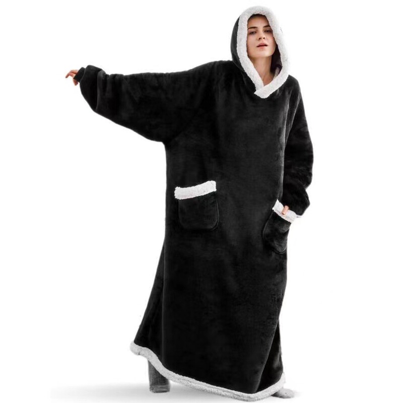 Thickened and extended fleece pullover pajamas, warm TV blanket, outdoor anti-cold robe, couple's sweatshirt, fleece thermal wear Thickened and extended fleece pullover pajamas, warm TV blanket, outdoor anti-cold robe, couple's sweatshirt, fleece thermal wear