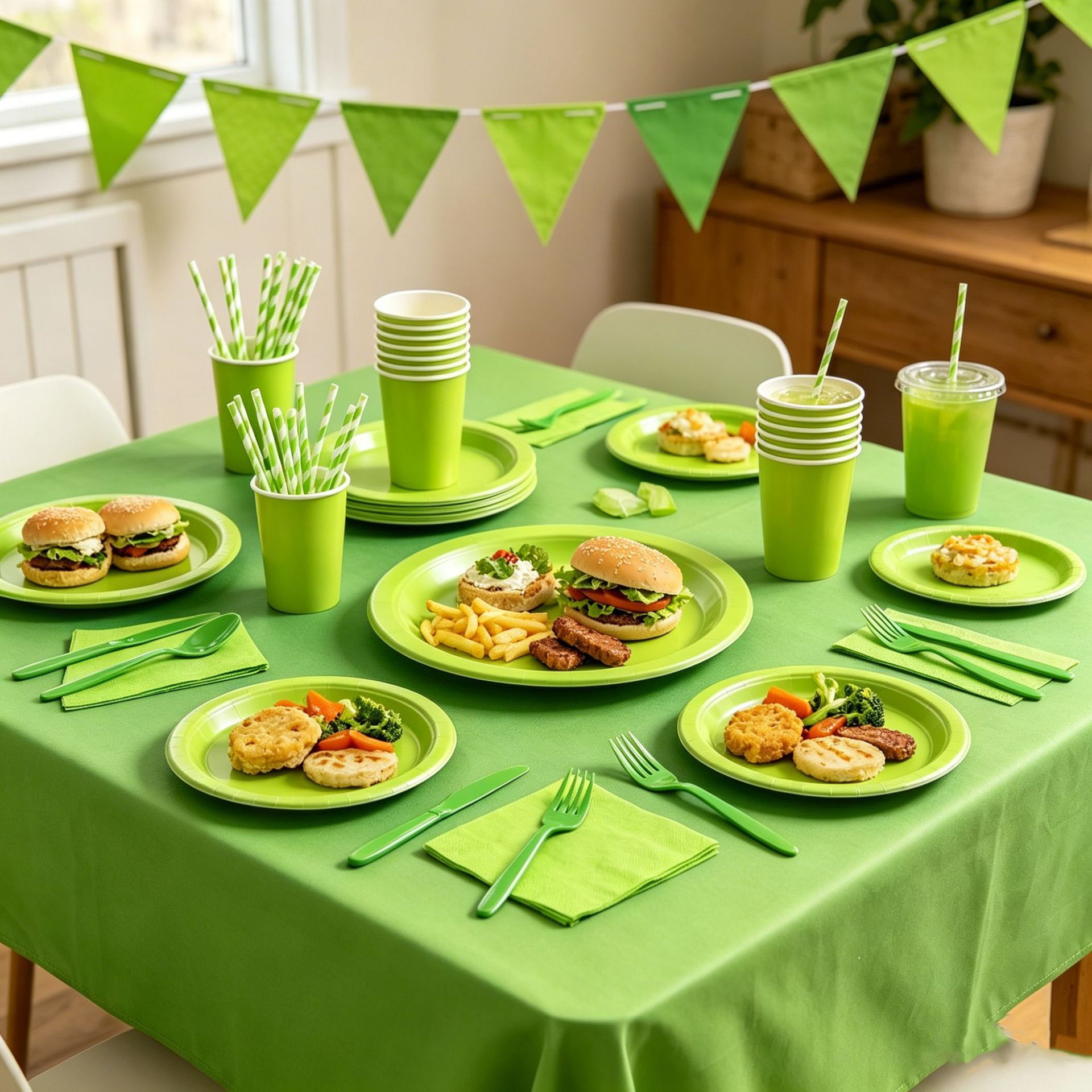 Boda europea transfronteriza desechable de 9 pulgadas bandeja de papel tazas mantas de mesa verde oscuro verde sólido decoración de mesa de postres image 5