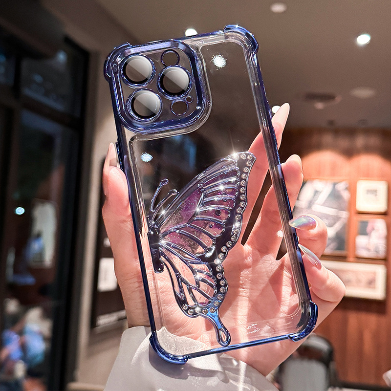 立体镶钻蝴蝶支架适用iPhone17Pro手机壳苹果16电镀TPU气囊防摔15|undefined