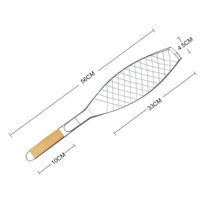 Щипцы для барбекю с деревянной ручкой, для пикника, для жарки рыбы на открытом воздухе, инструменты для гриля