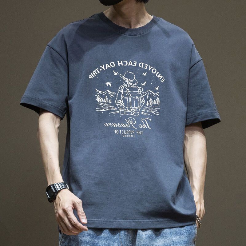 Cotton heavy plus size American Hong Kong style loose regular trendy men's short-sleeved T-shirt men's daily casual