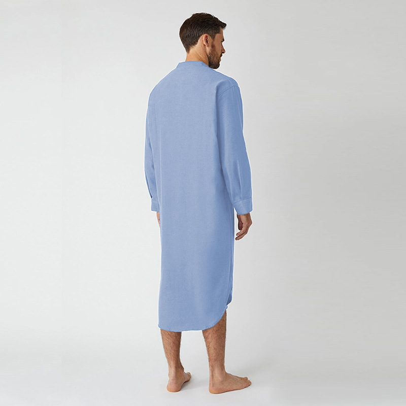 AliExpress transfronterizo europeo y americano moda camisón de manga larga botón color sólido impreso camisa de los hombres musulmanes traje