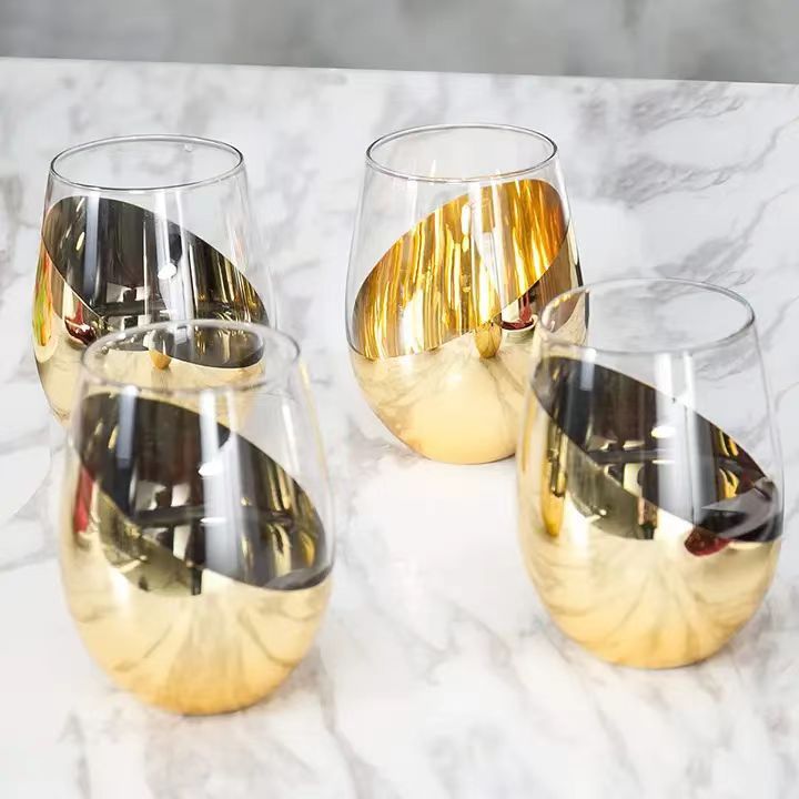 斜めガラスカップ 金色ガラス水カップ 黒色エッグカップ ウイスキーカップ ミルクシェイクカップ 大きなカップ ジュースカップ|undefined