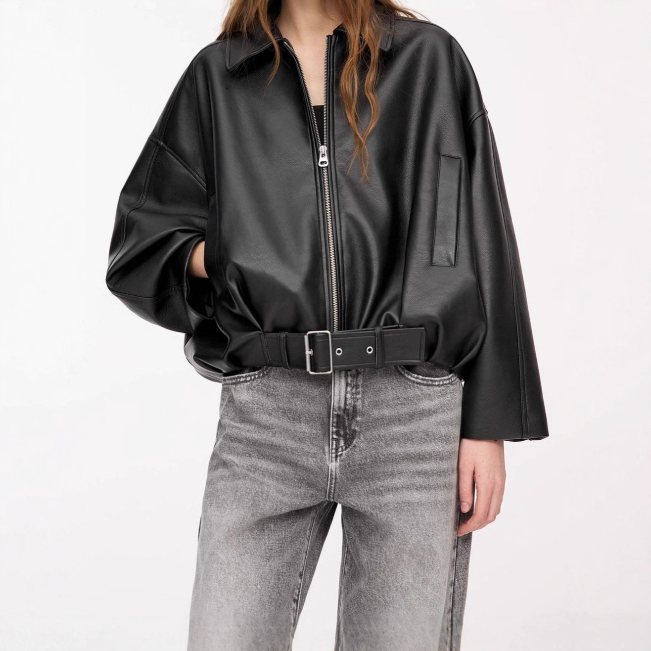 2025 Cross-Border New Amazon American Retro Jacket Spring Bomber Jacket Women's Casual Artificial Leather Top