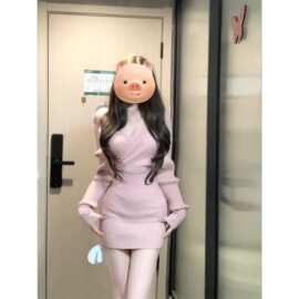 韩国春装新款别致v领条纹长袖连衣裙女装重要场合收腰修身短裙子