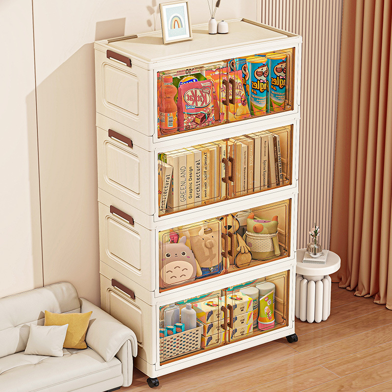 Caja de almacenamiento plegable de instalación gratuita Gabinete de almacenamiento de juguetes simple para el hogar Caja de almacenamiento Gabinete de bocadillos Gabinete de almacenamiento de plástico de cocina