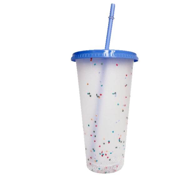 Cross-border PP temperature sensing snowflake color change cup large capacity 710ml single layer cold color change suction cup 24OZ printable Logo