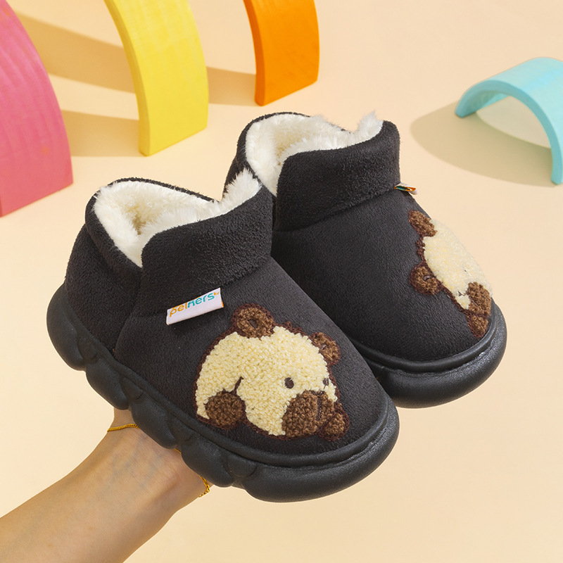 Children's Cotton Shoes Fleece-Lined Thickeneded Warm Snow Boots Baby Shoes Cartoon Soft Bottom Home Non-Slip Cotton Slippers for Boys and Girls