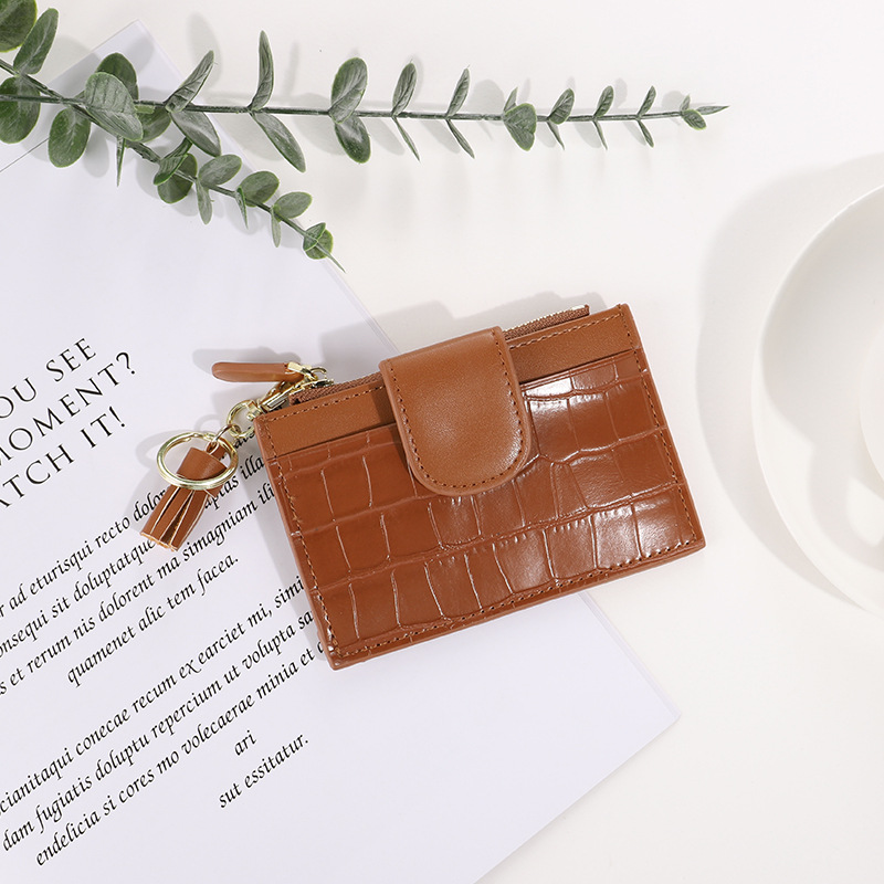 Cartera ultrafina rusa para mujer, con protección antirrobo contra deslizamiento, monedero para estudiantes, con patrón de piedra y patrón de cocodrilo, estilo delgado