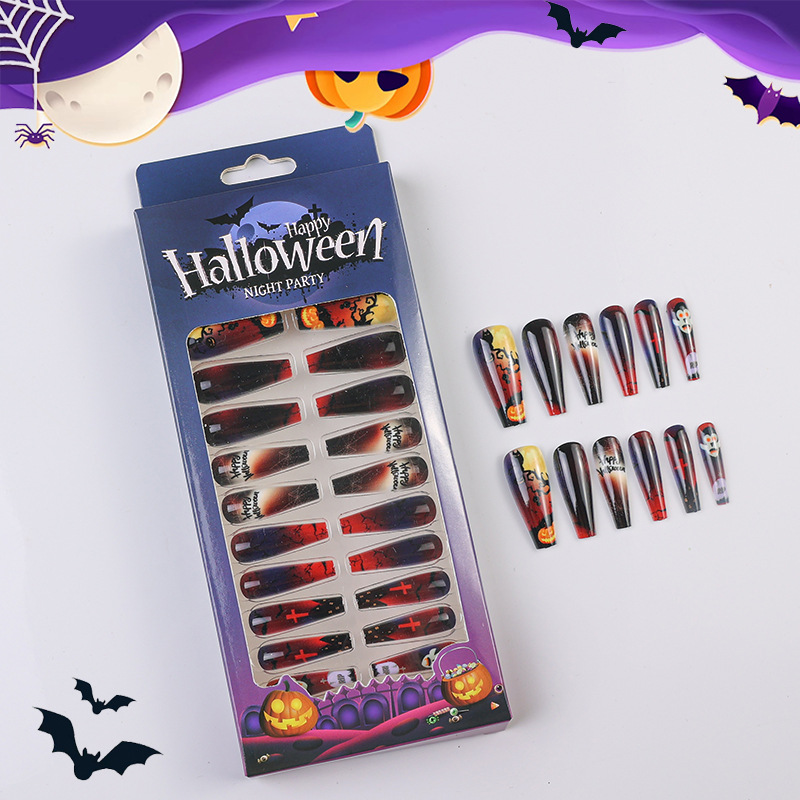 Transfronterizos Halloween desgaste de uñas murciélagos calabaza productos terminados de uñas falsas parches de uñas manicuras gelatina caja de gel