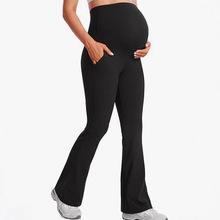 新款孕妇长裤高腰喇叭瑜伽裤紧身不勒肚托腹弹力阔腿裤修身打底健