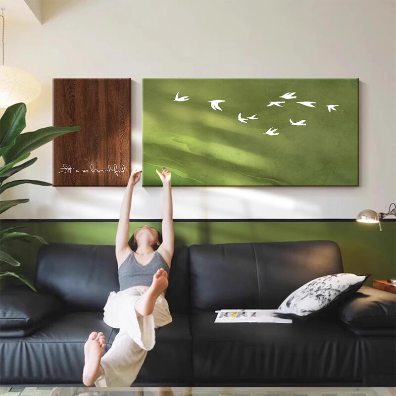 Medieval Style Living Room Sofa Background Wall Decoration Painting Hanging Painting Green Scenery French Niche Art Combination Mural