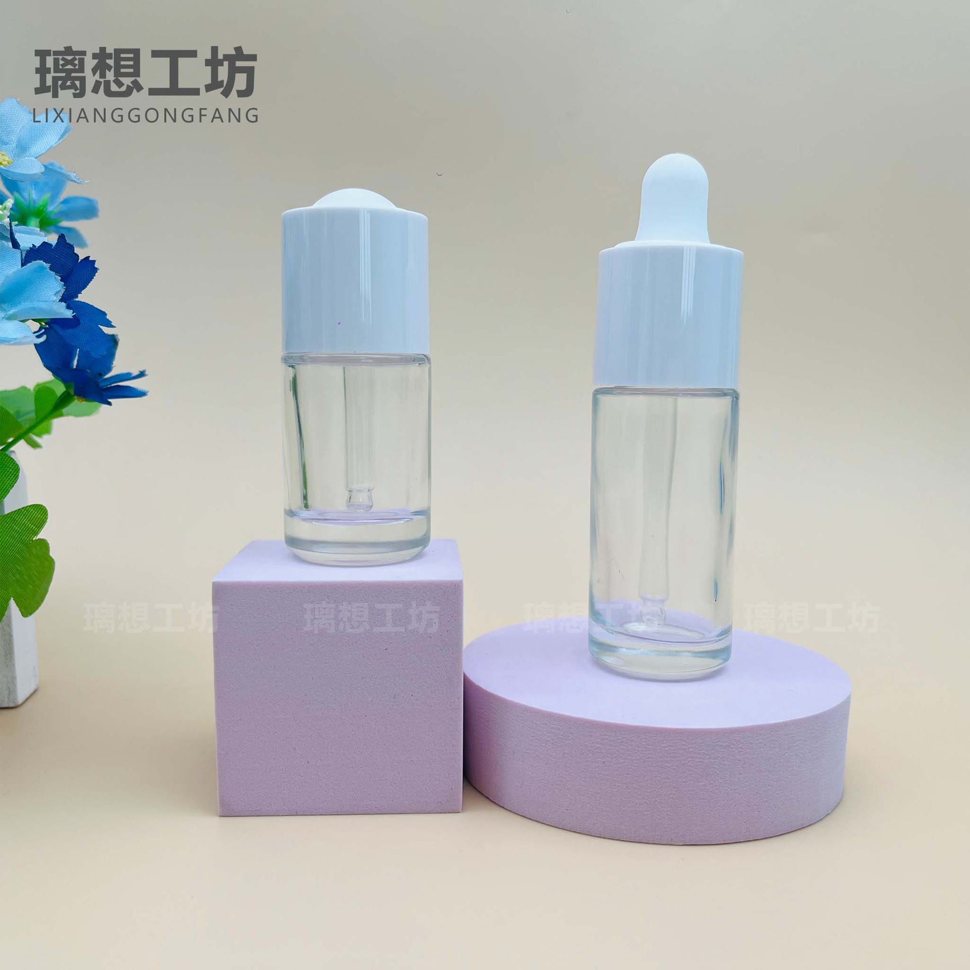 现货 20ml 30ml按压直圆玻璃滴管瓶 精华液 精油瓶 化妆品分装瓶