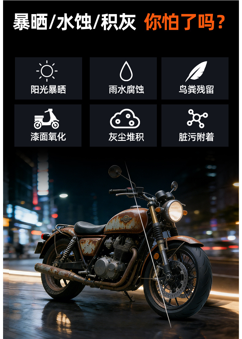 Motorcycle Cover 190t Electric Vehicle Rain Cover Outdoor Dust Cover Full Coverage Waterproof Sun Protection Motorcycle Sunshade Cover