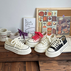 夏季兩穿帆布鞋女小眾設計一腳蹬半拖新款chic踩腳小白鞋潮TP229