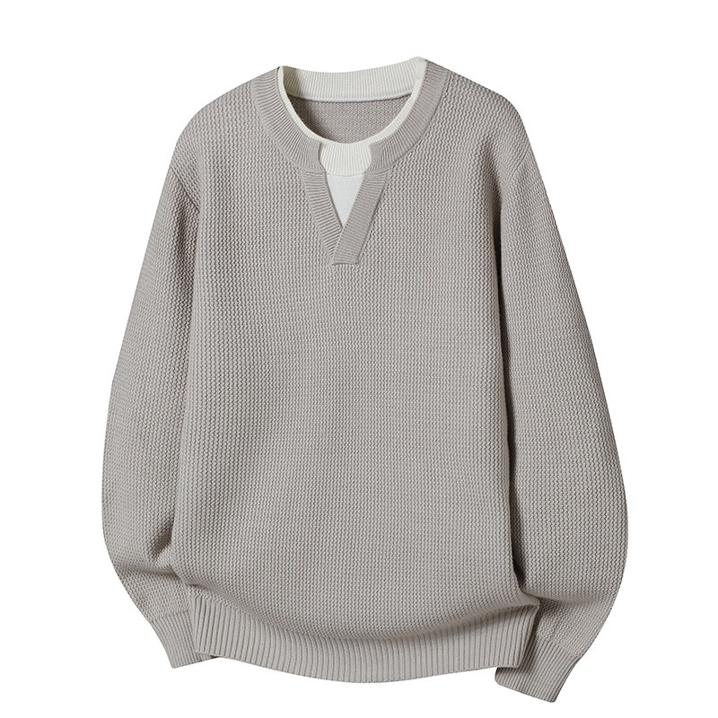 Explosiones transfronterizas de tamaño grande europeo falso dos piezas de camisetas de punto de cuello en V suéter masculino empalmado suéter de invierno y otoño fábrica de tendencia mayorista