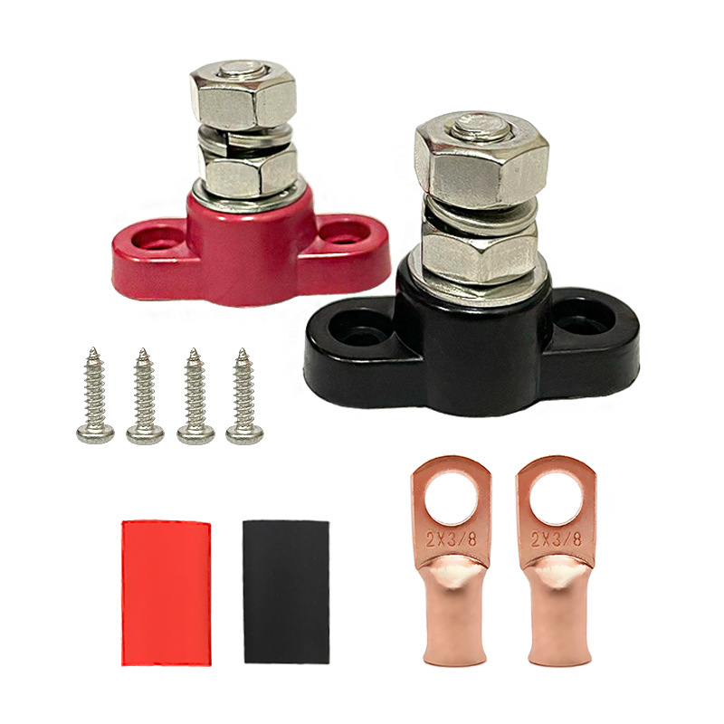 3/8 Single Stud: Universal Power supply, ignition system accessories - imperial-38-red-black-pair-single-terminal-copper-lug-heat-shrink-tube