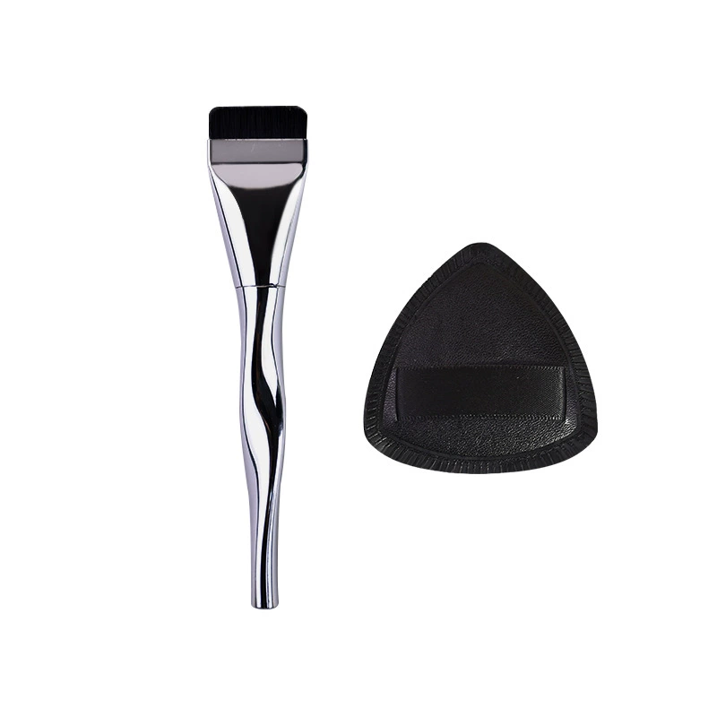 Foundation Brush and Sponge Set, Thin Flat Brush + Triangular Sponge, 0.03 kg