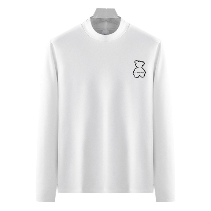 Fábrica al por mayor de alta gama juvenil simple slim fit de terciopelo a prueba de frío cálido medio cuello alto ropa interior hombres otoño camiseta