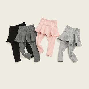 Girls' Leggings New Spring and Autumn Fake Two-Piece Ruffled Culottes Children's Slim-Fit Slimming Bottom Covering Pants