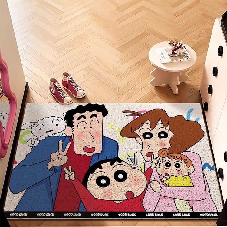 漫画の玄関ドアマット、泥をこすることができ、カット可能なワイヤーリングフロアマット、耐摩耗性、汚れ防止、お手入れが簡単なPVC滑り止めマット|undefined