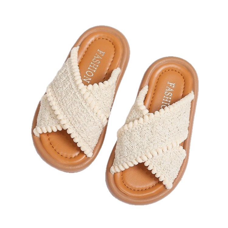 Niñas zapatillas frías verano 2026 nuevos zapatos de playa de tejido zapatos princesa para niños zapatillas cruzadas de chicas