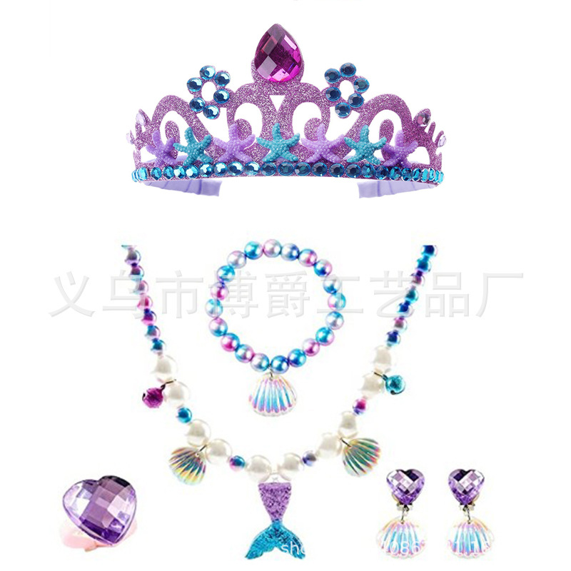 Collar de princesa sirena para niños Pulsera de perlas de concha Varita mágica para niños Accesorios de hadas para niños Traje de rol