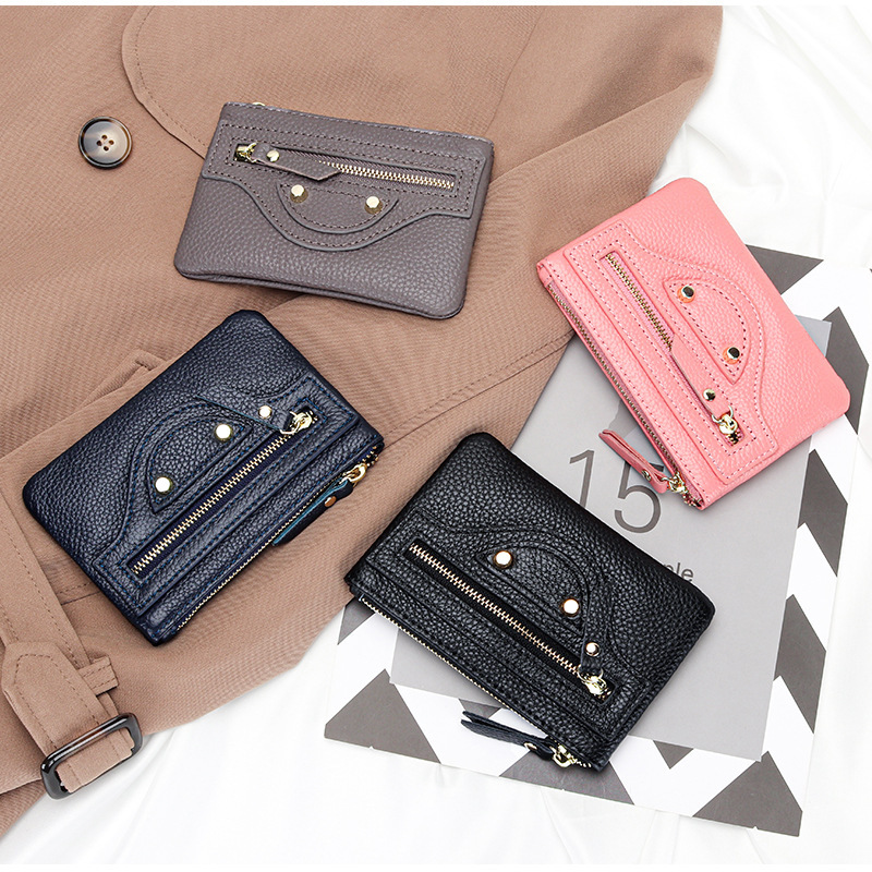 First Layer Cowhide Coin Purse Women's Genuine Leather Short Motorcycle Coin Bag New Fashionable Multifunctional Key Ring Loose Money Bag First Layer Cowhide Coin Purse Women's Genuine Leather Short Motorcycle Coin Bag New Fashionable Multifunctional Key Ring Loose Money Bag