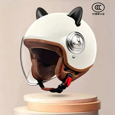Electric vehicle helmet for men and Motosiklet kaskı (dəbilqə) - 801off-white-transparent-long-mirror-black-ears