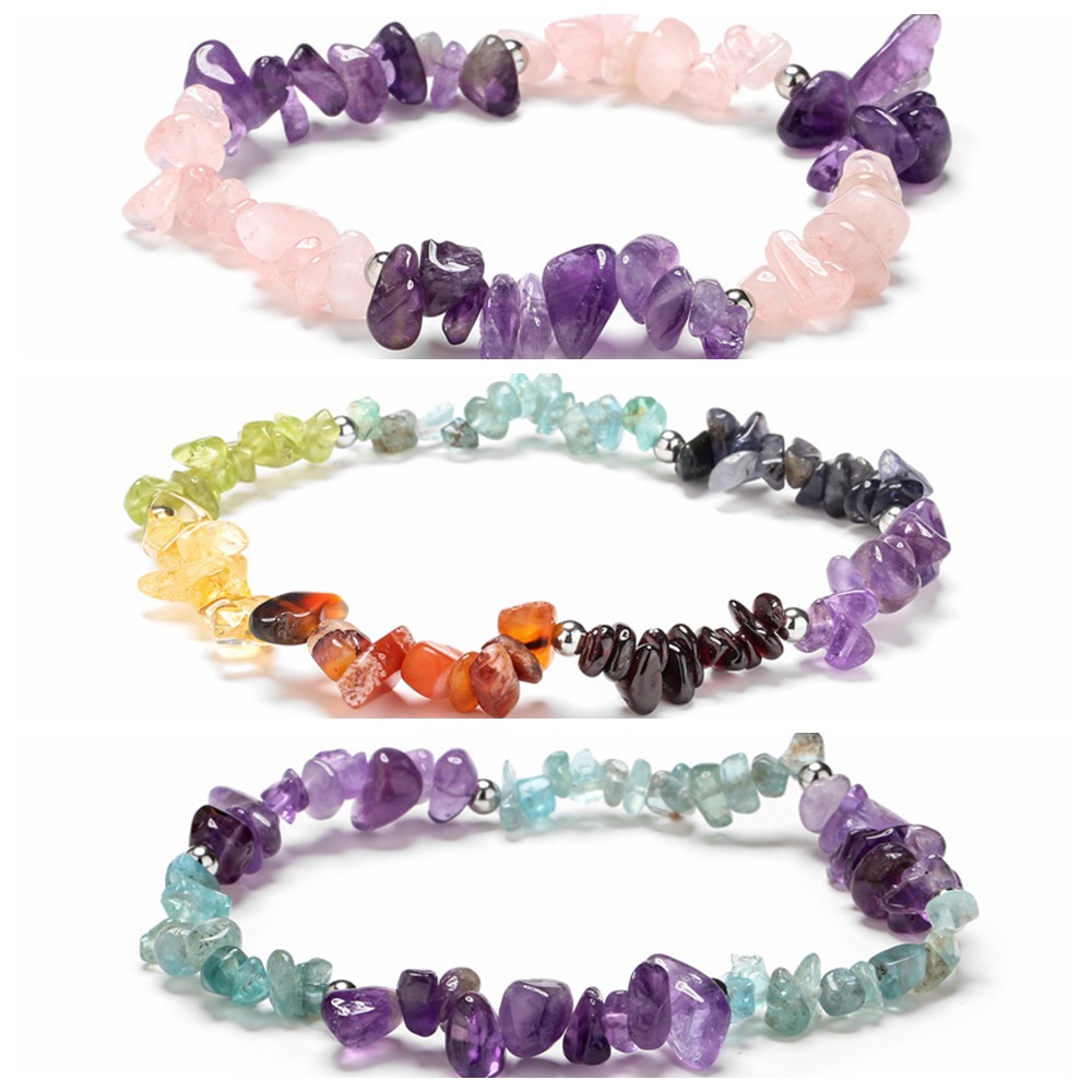 Pulsera de grava de cristal natural de Europa y América pulsera de cristal rosa de grava irregular multicolor de las mujeres