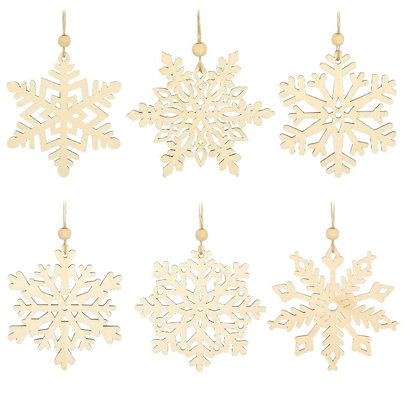 30 Pieces of Wooden Snowflake Ornaments Unfinished Wood Carving Crafts Rustic Christmas Tree Hanging Ornaments Gift Tags Pendants