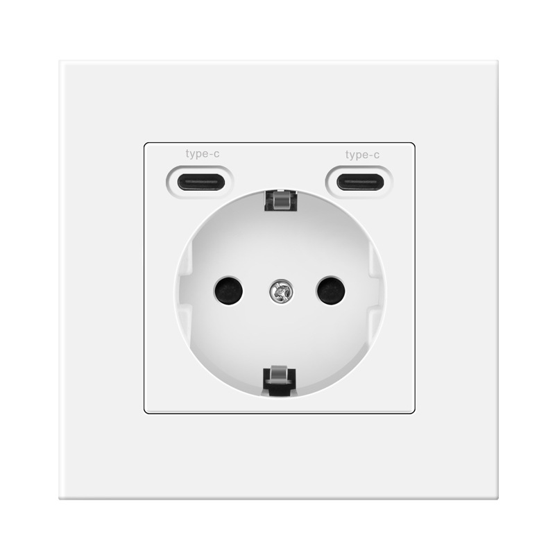 86型白色欧式开关插座面板德标插座双typeC欧规插座面板暗装
