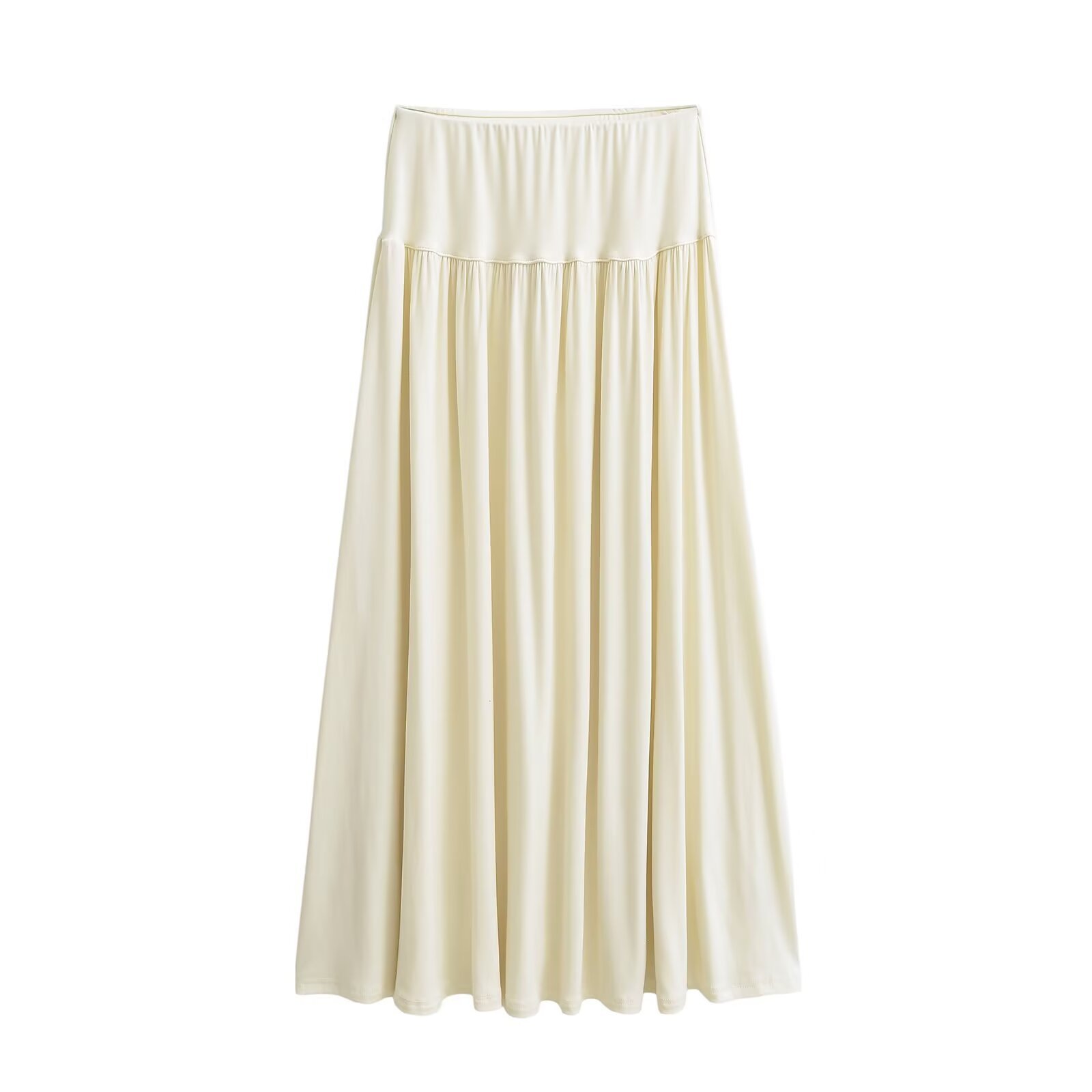 Retro Elastic Waist Splicing Skirt for Women, Pleated and Drapey, Large Hem, Knee-Length Pleated Elegant Commuter Long Skirt