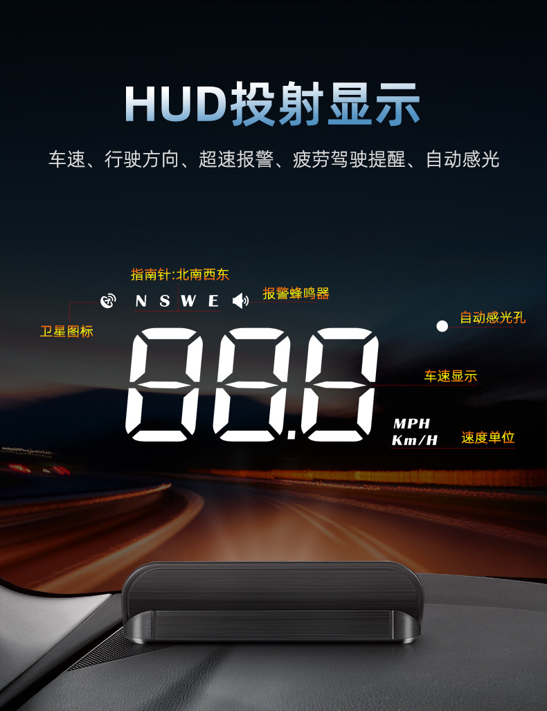 Car HUD head-up display GPS vehicle speed display wireless new energy vehicle multi-function instrument projector