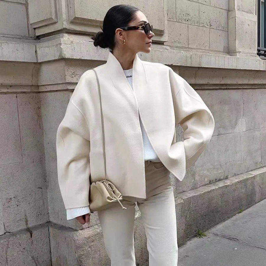 New European and American Style Loose-Fitting Long-Sleeved Short Woolen Jacket