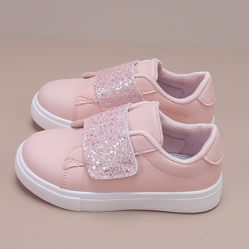 2024 primavera nueva moda rosa sequinilla velcro diseño de zapatos de skate para niñas suministro transfronterizo de comercio exterior ecológico