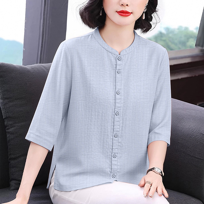 Vintage artistic cotton-linen shirt, casual style, solid color button-up shirt for women, summer thin large size loose slimming top