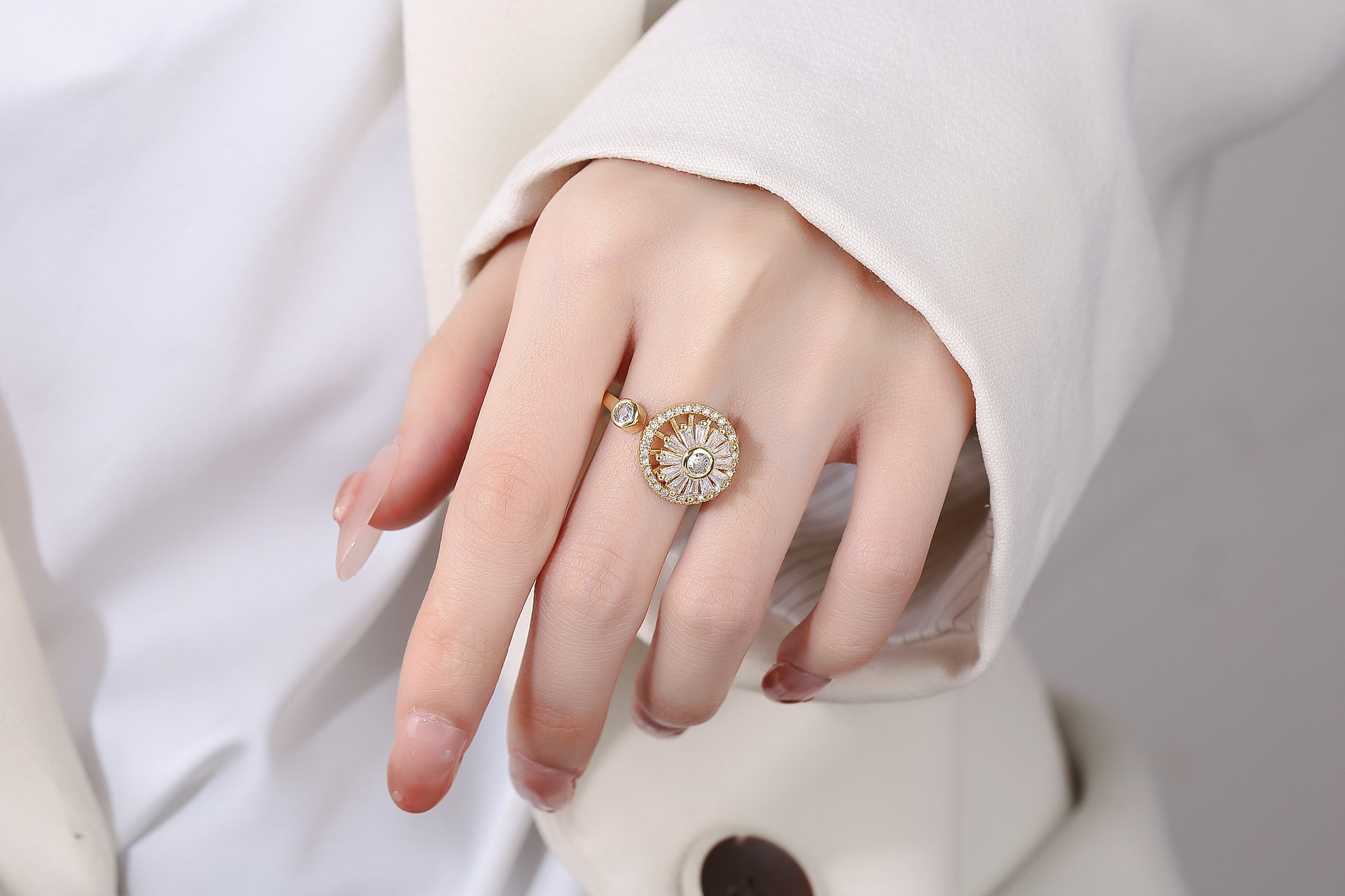 Fashion Flower Copper Plating Inlay Zircon Open Ring 1 Piece