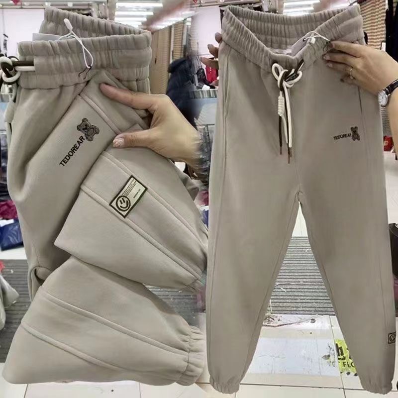 Fleece-lined casual sports pants for women Autumn New loose high waist all-match cropped slim ankle-tied sweatpants for women Fleece-lined casual sports pants for women Autumn New loose high waist all-match cropped slim ankle-tied sweatpants for women