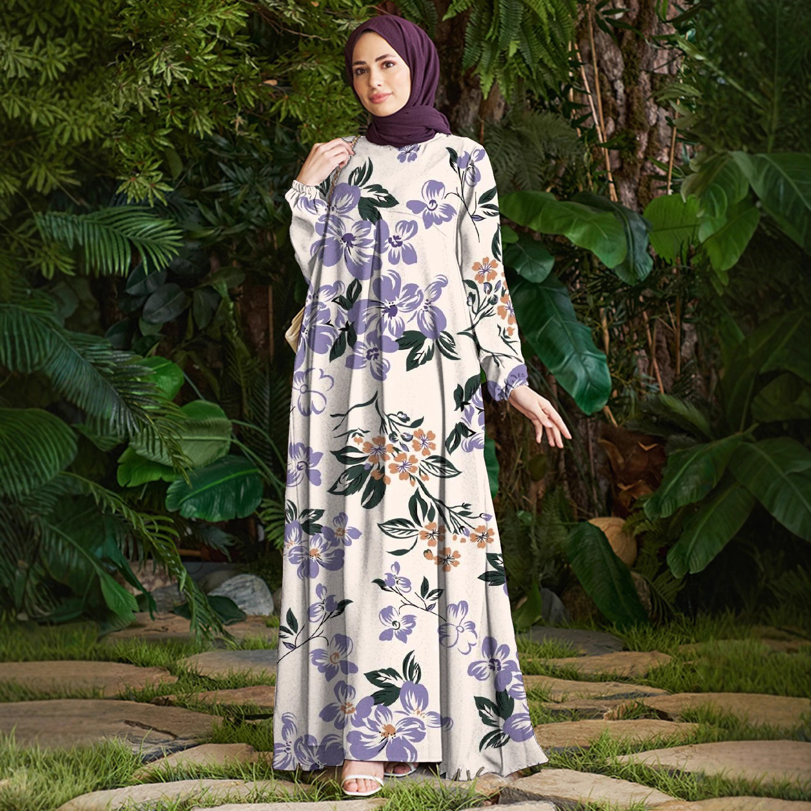 Elegant Floral Print Maxi Dress With Loose Fit - Bohemian Style Long Sleeve Dress For Women, Comfortable Polyester Blend Fabric, Versatile For Parties_ecoleips.com