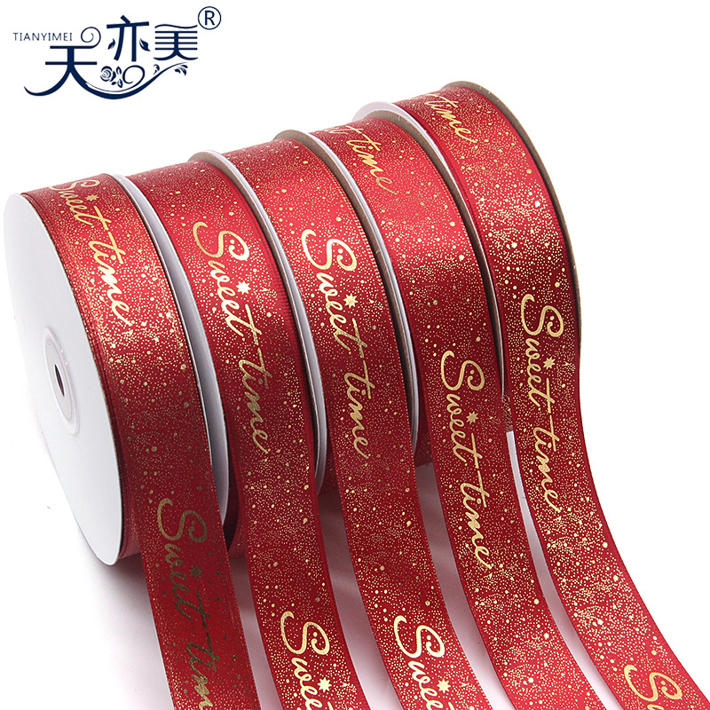 2,5 vino rojo bronceado impresión cinta de poliéster embalaje de regalo de Navidad cinta decorativa cinta vacaciones DIY cinta